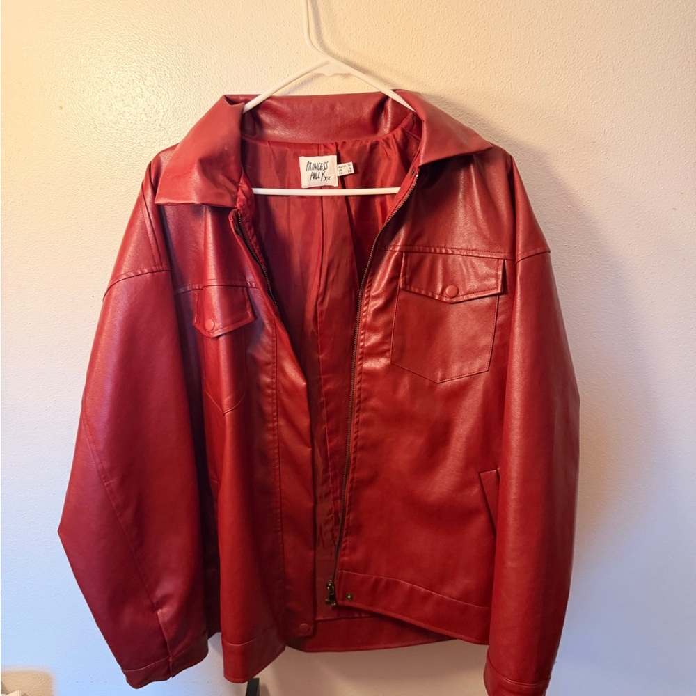 Princess Polly Cherry Red Faux Leather Jacket